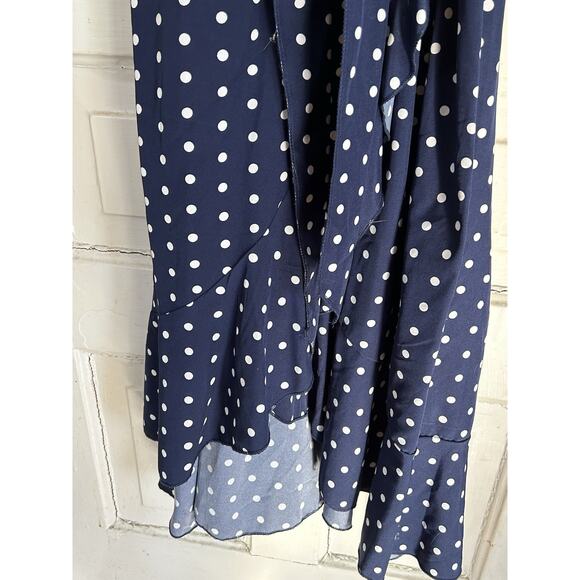 Womens Polka Dot Ruffle 3x Maxi Dress Blue/White Spaghetti Strap Summer - Picture 2 of 7